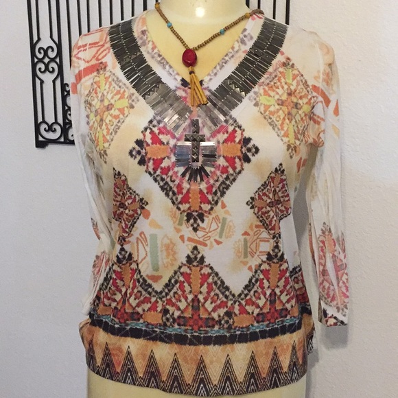 Westbound Tops - BEAUTIFUL TRIBAL TEE SHIRT BLOUSE TUNIC TOP